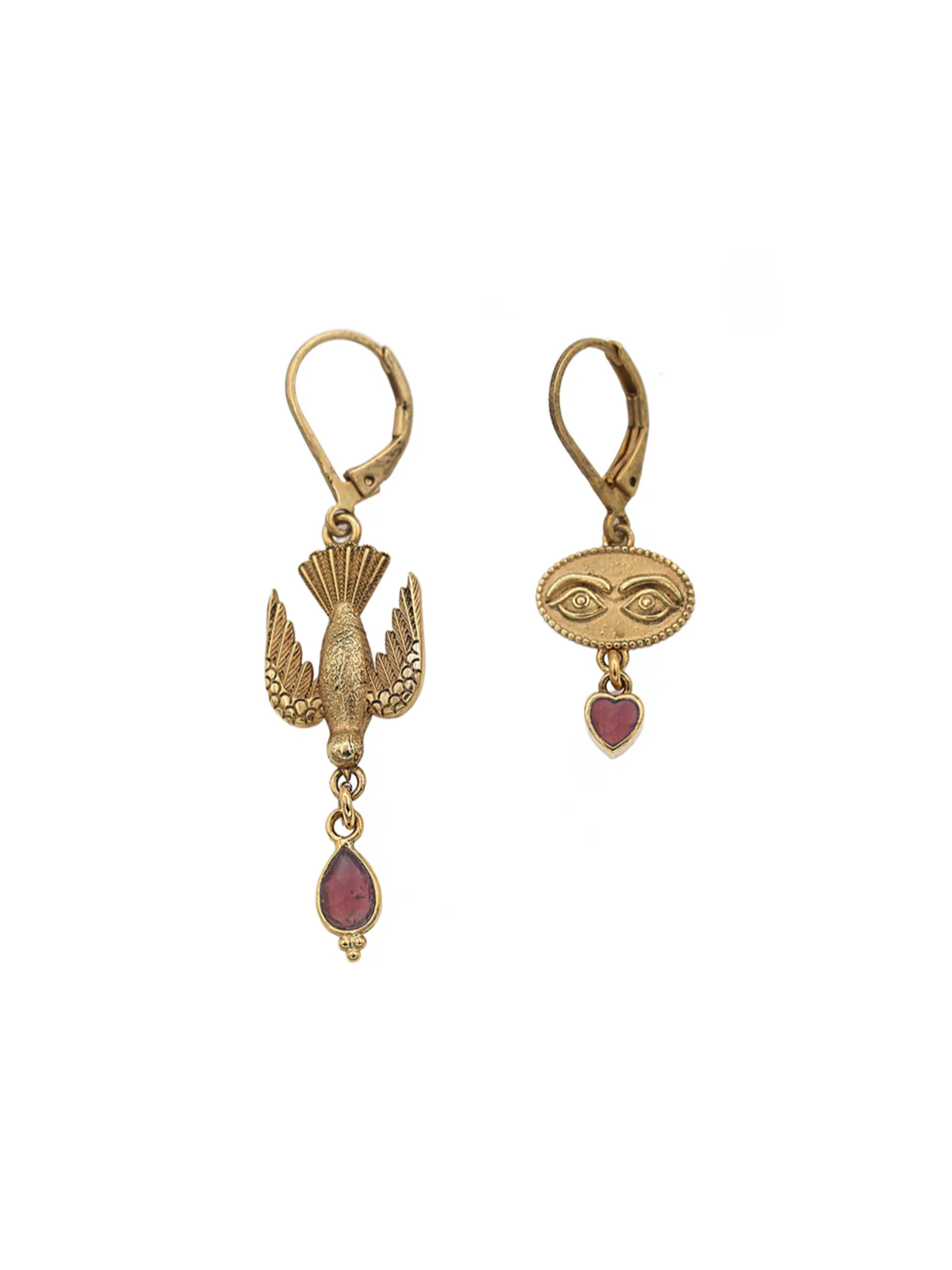 Серьги Sacha Птичка и Глаза GARNET